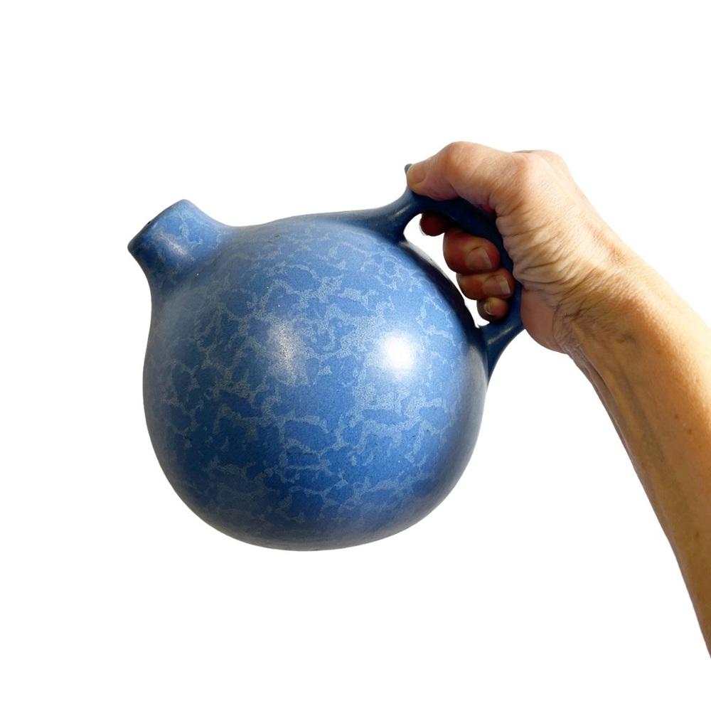 Vintage Red Wing American Art Pottery Blue Stipple Tilt Ball Pitcher #50